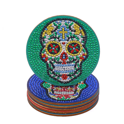 Colorful Skull Diamond Painting Coasters 6Pcs