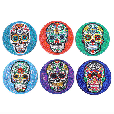 Colorful Skull Diamond Painting Coasters 6Pcs