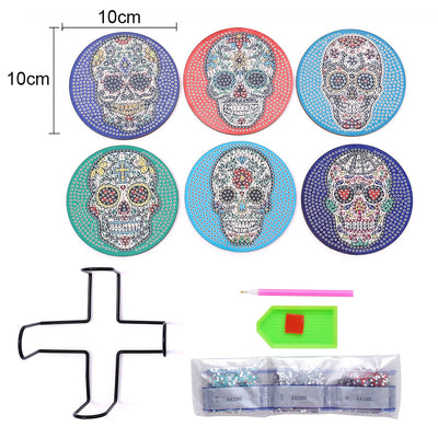 Colorful Skull Diamond Painting Coasters 6Pcs