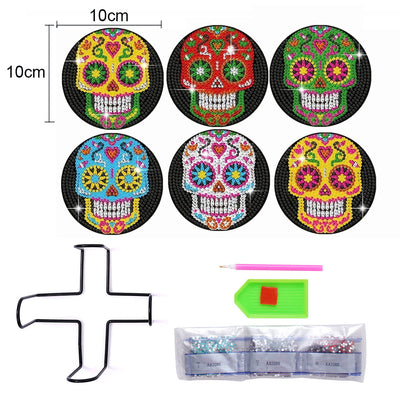 Colorful Skull Diamond Painting Coasters 6Pcs