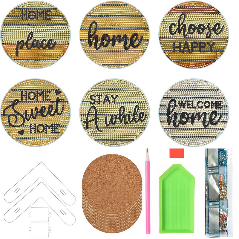 Home Text Diamond Painting Coasters 6Pcs