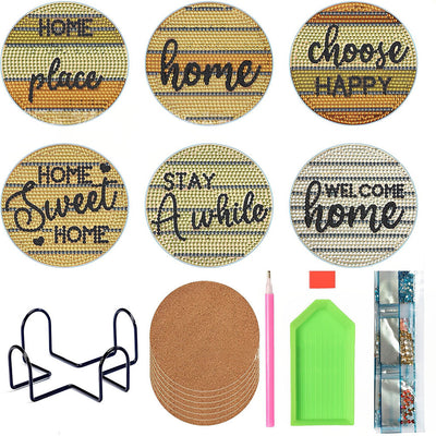 Home Text Diamond Painting Coasters 6Pcs