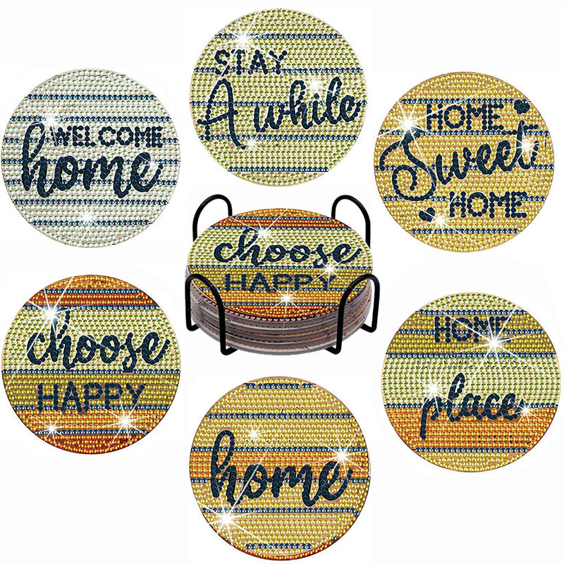 Home Text Diamond Painting Coasters 6Pcs