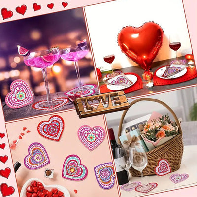 Heart-Shaped Diamond Painting Coasters 8Pcs