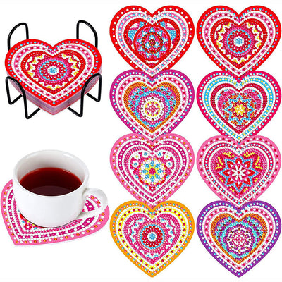 Heart-Shaped Diamond Painting Coasters 8Pcs