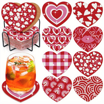 Heart-Shaped Diamond Painting Coasters 8Pcs