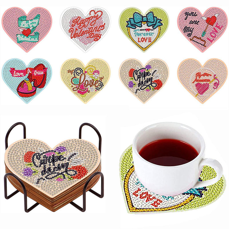 Heart-Shaped Diamond Painting Coasters 8Pcs