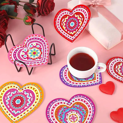 Heart-Shaped Diamond Painting Coasters 8Pcs