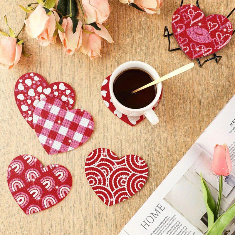 Heart-Shaped Diamond Painting Coasters 8Pcs