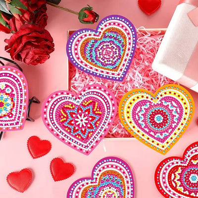 Heart-Shaped Diamond Painting Coasters 8Pcs