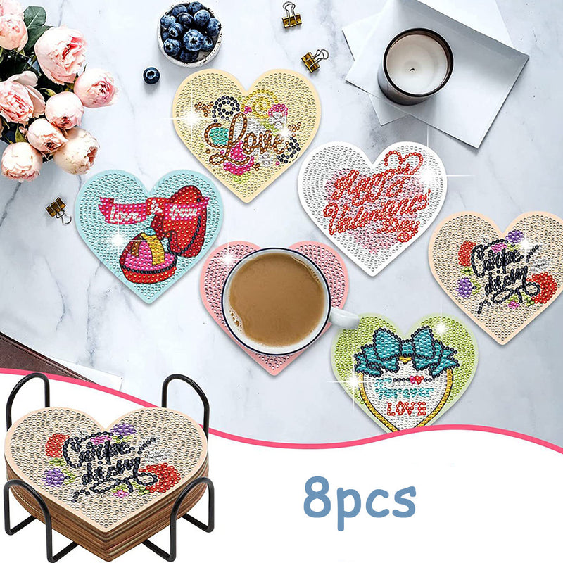 Heart-Shaped Diamond Painting Coasters 8Pcs