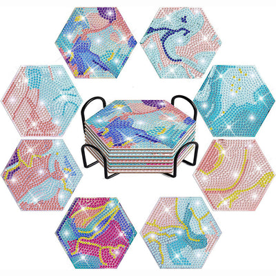 Hexagon Abstract Lines Diamond Painting Coasters 8Pcs