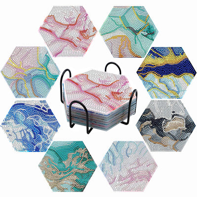 Hexagon Abstract Lines Diamond Painting Coasters 8Pcs