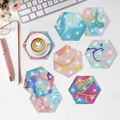 Hexagon Abstract Lines Diamond Painting Coasters 8Pcs