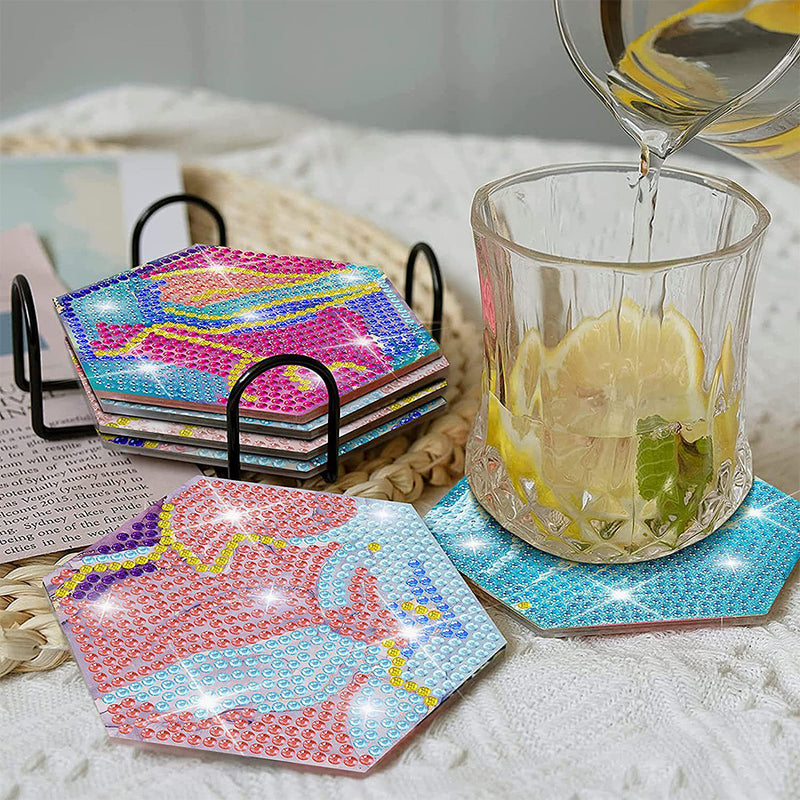 Hexagon Abstract Lines Diamond Painting Coasters 8Pcs