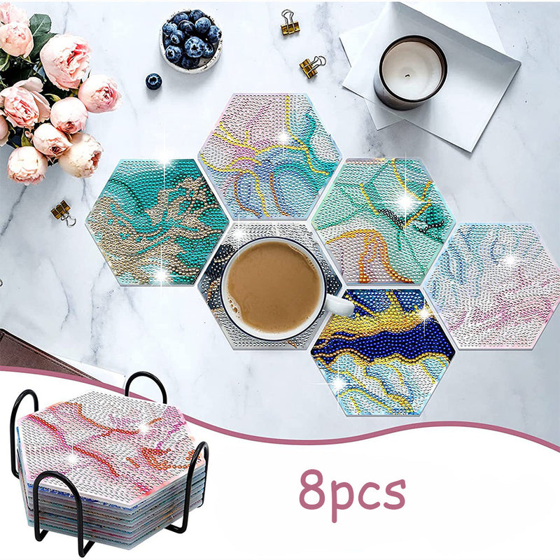 Hexagon Abstract Lines Diamond Painting Coasters 8Pcs