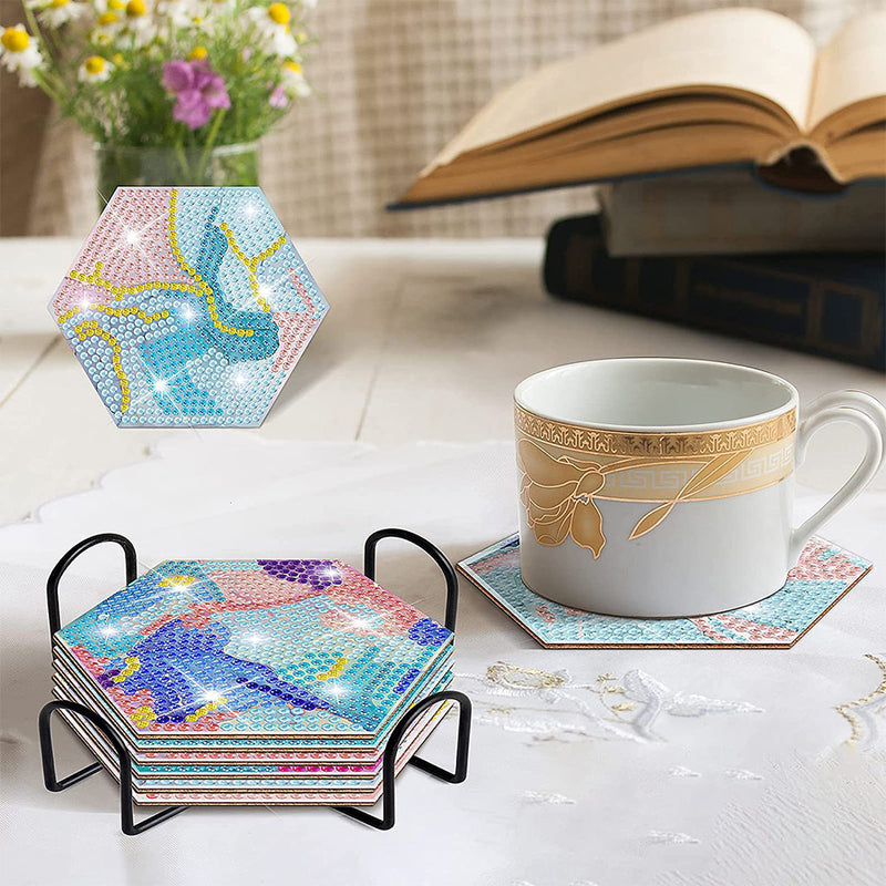 Hexagon Abstract Lines Diamond Painting Coasters 8Pcs