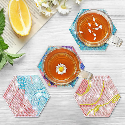 Hexagon Abstract Lines Diamond Painting Coasters 8Pcs