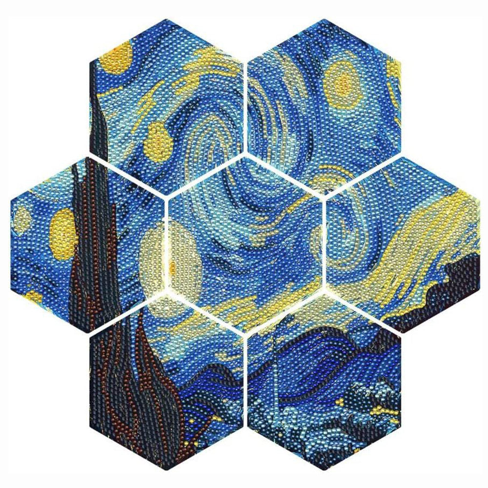 Hexagon Starry Sky Diamond Painting Coasters 7Pcs