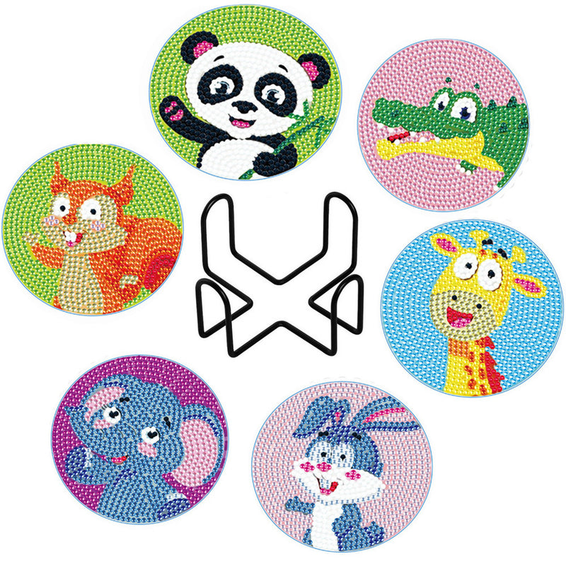 Cute Cartoon Animals Diamond Painting Coasters 6Pcs