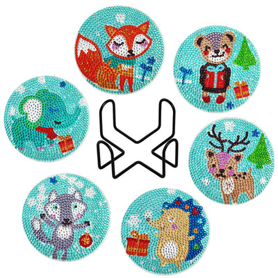 Cute Cartoon Animals Diamond Painting Coasters 6Pcs