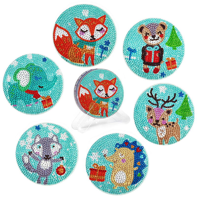 Cute Cartoon Animals Diamond Painting Coasters 6Pcs