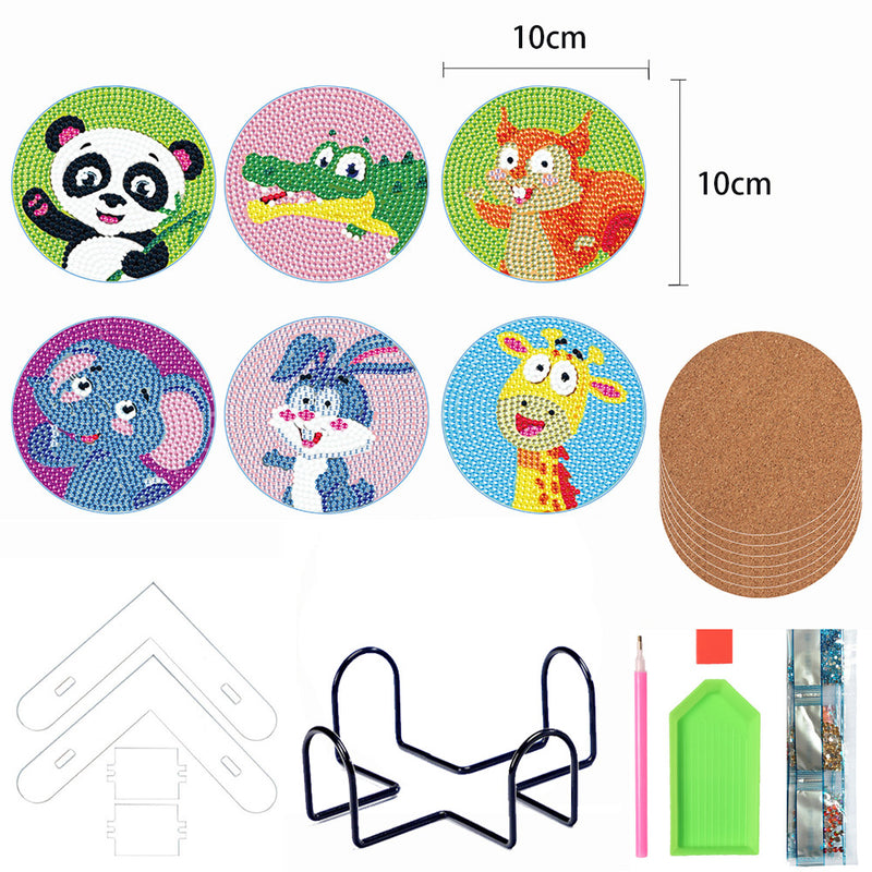 Cute Cartoon Animals Diamond Painting Coasters 6Pcs