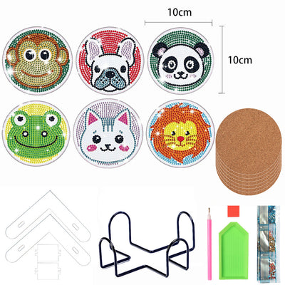 Cute Cartoon Animals Diamond Painting Coasters 6Pcs