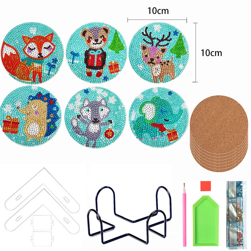 Cute Cartoon Animals Diamond Painting Coasters 6Pcs