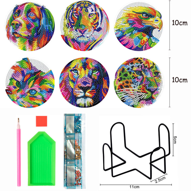 Colorful Animals Diamond Painting Coasters 6Pcs