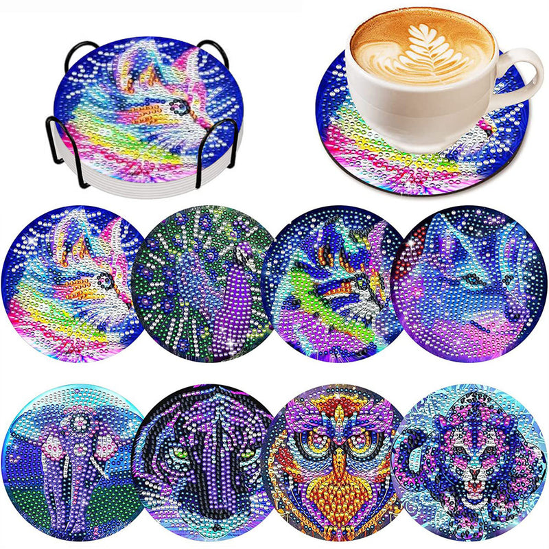 Blue Animal Diamond Painting Coasters 8Pcs