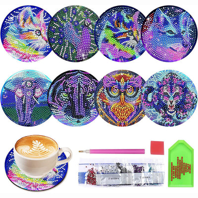 Blue Animal Diamond Painting Coasters 8Pcs