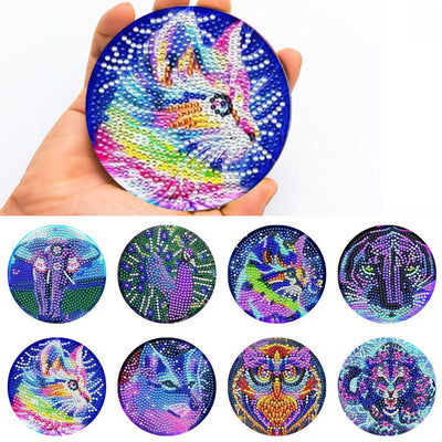 Blue Animal Diamond Painting Coasters 8Pcs