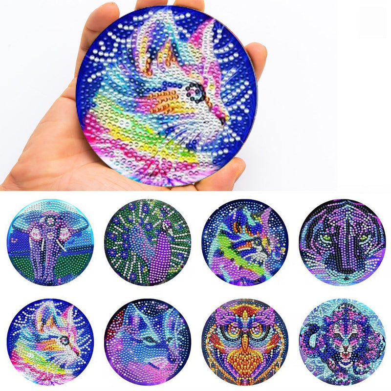 Blue Animal Diamond Painting Coasters 8Pcs