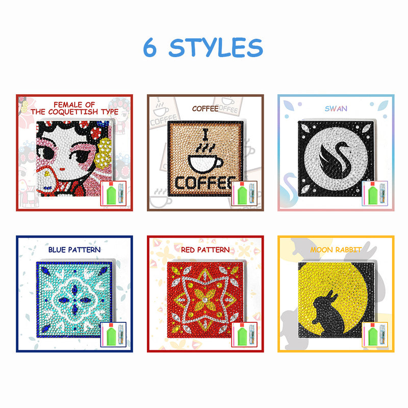 Square Pop Pattern Diamond Painting Coasters 1/6Pcs