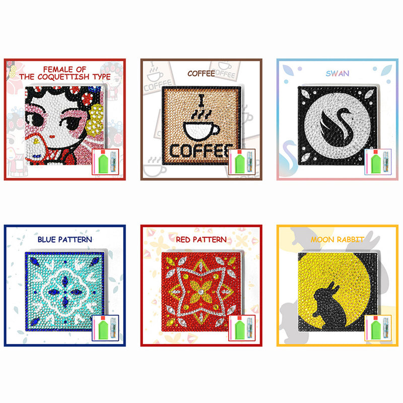 Square Pop Pattern Diamond Painting Coasters 1/6Pcs