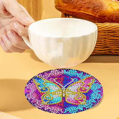 Butterfly and Flower Diamond Painting Coasters 6Pcs