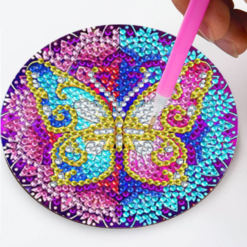 Butterfly and Flower Diamond Painting Coasters 6Pcs