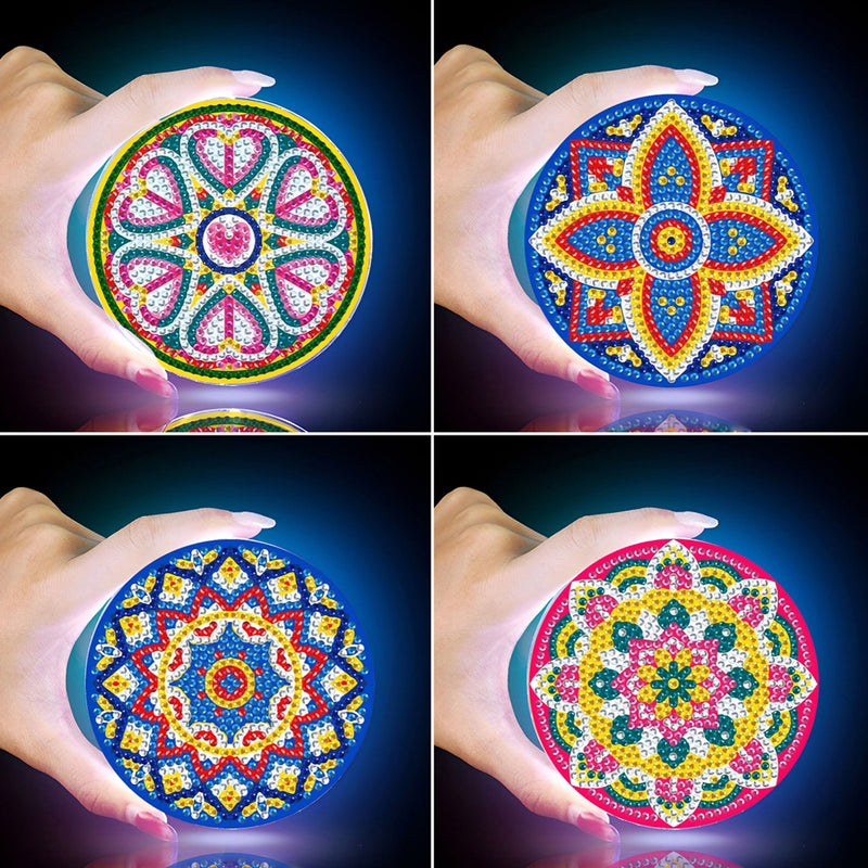 Mandala (with Light) Diamond Painting Coasters 1/4Pcs