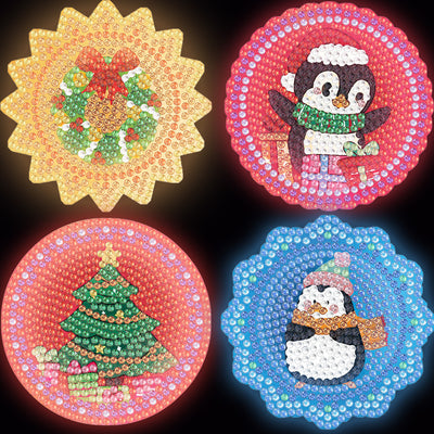 Christmas Style (with Light) Diamond Painting Coasters 4Pcs