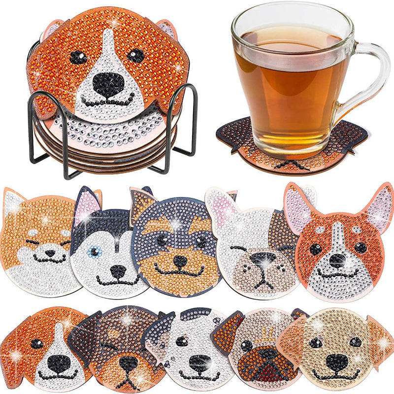 Smiling Dog Diamond Painting Coasters 10Pcs