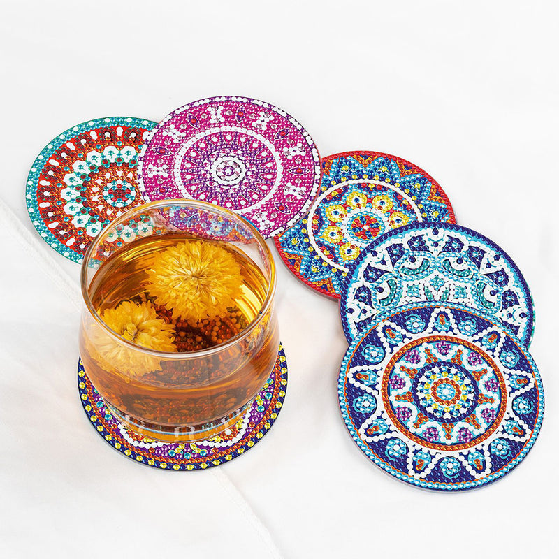 Round Mandala Diamond Painting Coasters 6Pcs