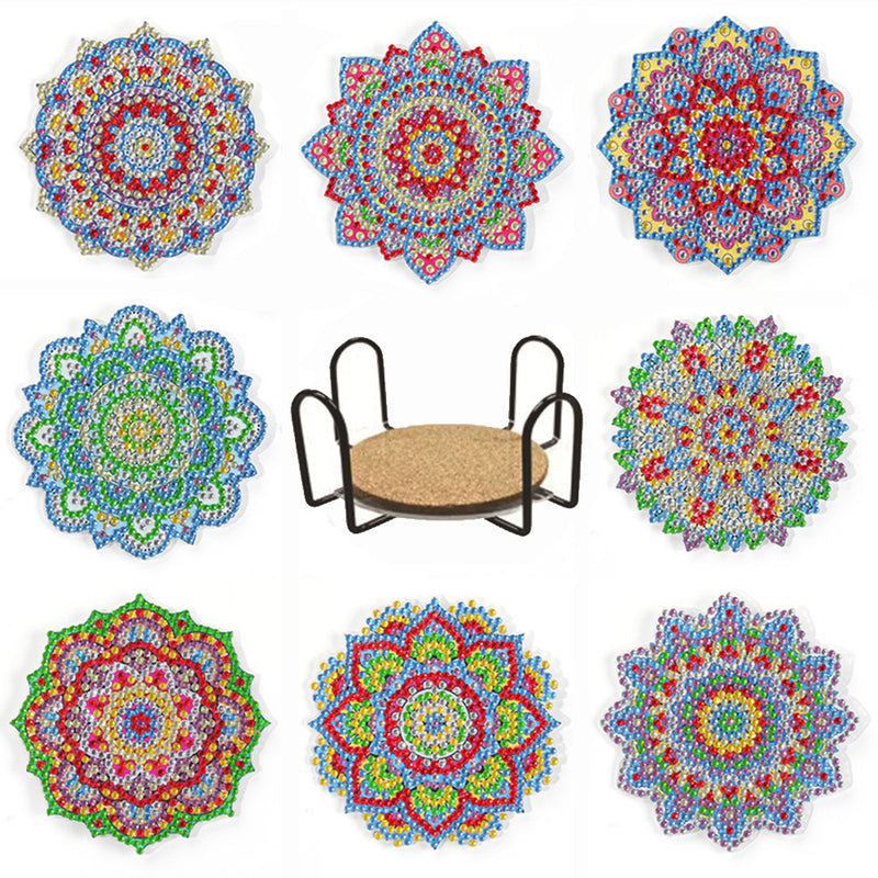 Irregular Shaped Mandala Diamond Painting Coasters 8Pcs