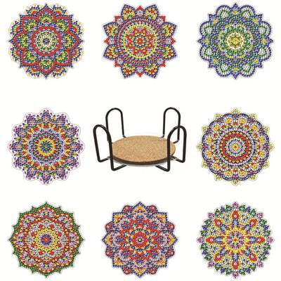 Irregular Shaped Mandala Diamond Painting Coasters 8Pcs