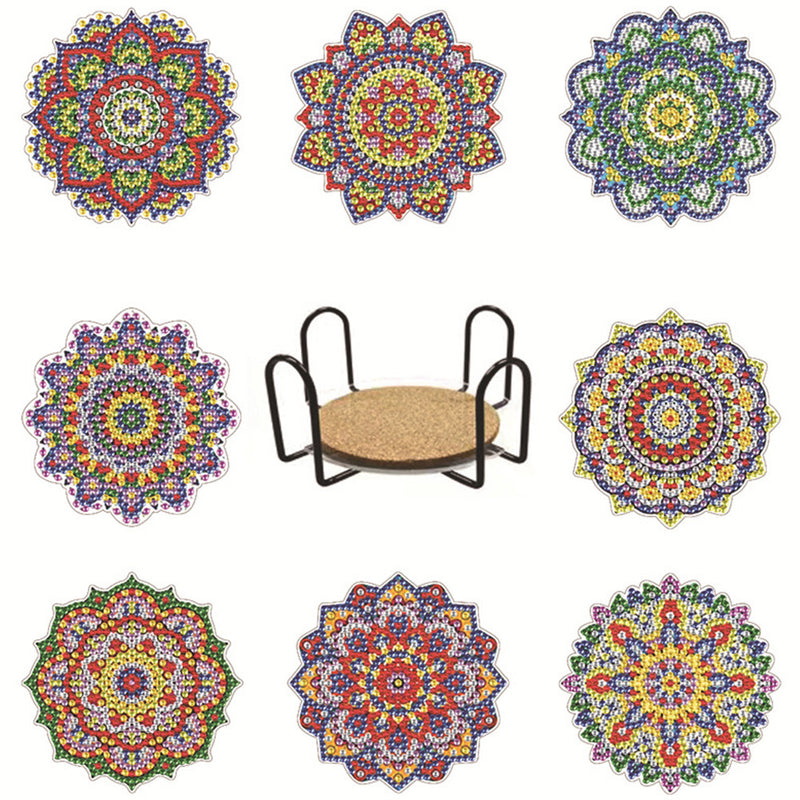 Irregular Shaped Mandala Diamond Painting Coasters 8Pcs