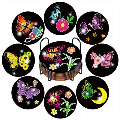 Black Butterfly Diamond Painting Coasters 8Pcs