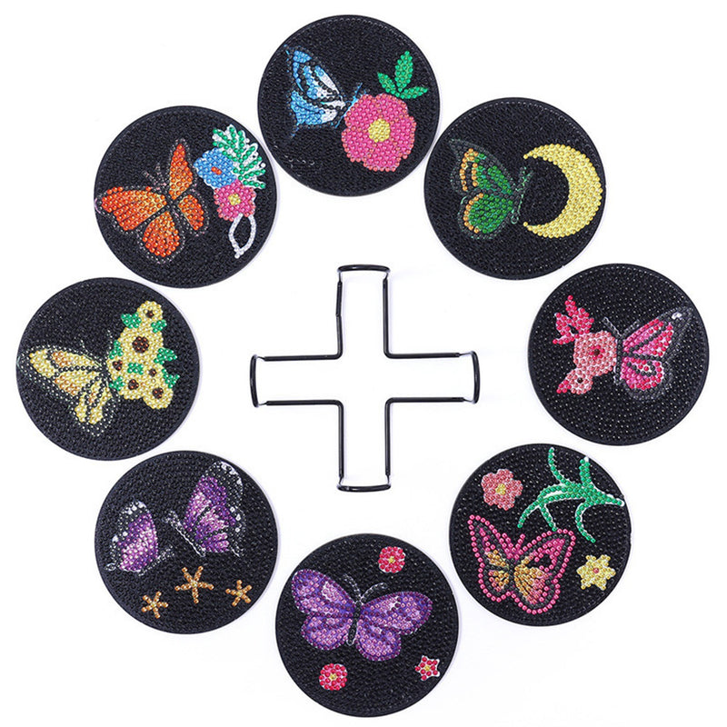 Black Butterfly Diamond Painting Coasters 8Pcs