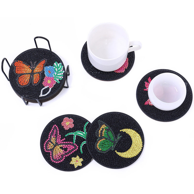 Black Butterfly Diamond Painting Coasters 8Pcs