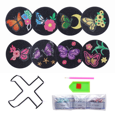 Black Butterfly Diamond Painting Coasters 8Pcs