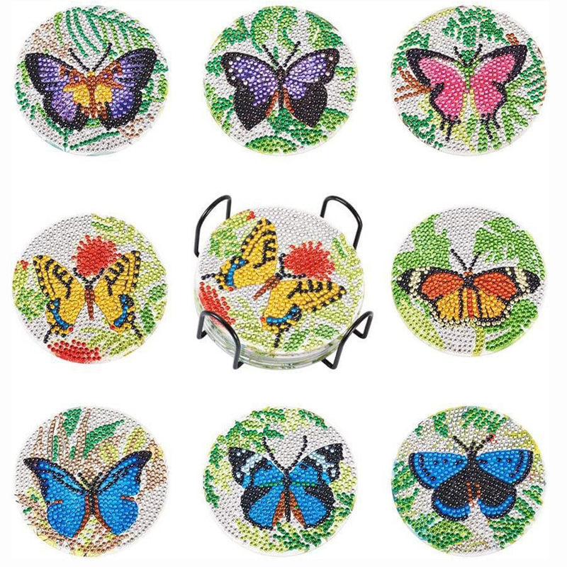 Spring Butterfly Diamond Painting Coasters 8Pcs